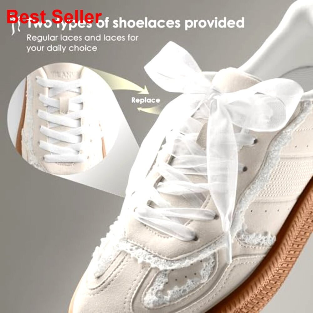 Lace Detail Fashion Sneakers with Retro Gum Sole, Faux Leather Upper - Picture 5 of 7